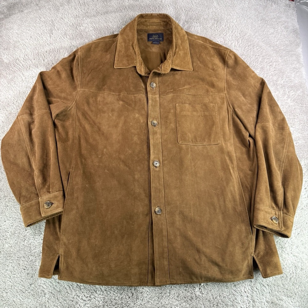 Brooks Brothers 346 Mens L Brown Genuine Suede Leather Shirt Jacket Button Up